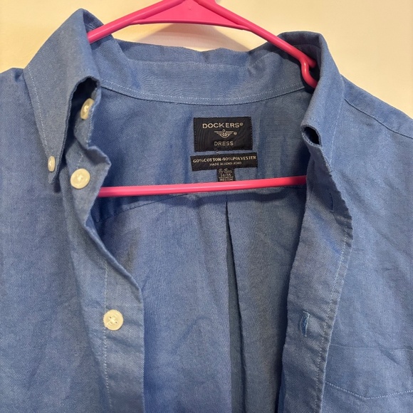 Mens Dockers Long Sleeve Collared Button Down Shirt Blue Cream Buttons 15 - 15.5 - Picture 2 of 3